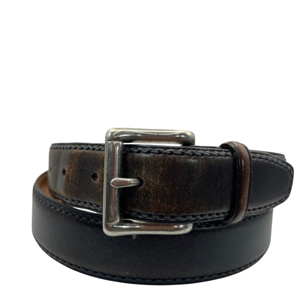 Trafalgar Mens Leather Belt Dark Brown Distressed Silver Buckle Size 40